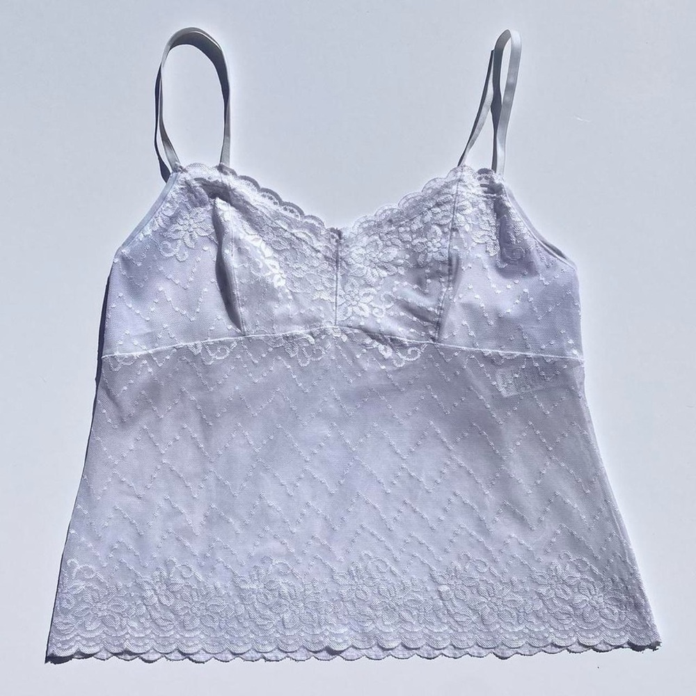 Vanity Fair White Lace Cami Tank Top Women's XL Fairy Casual Whimsy Y2K Summer